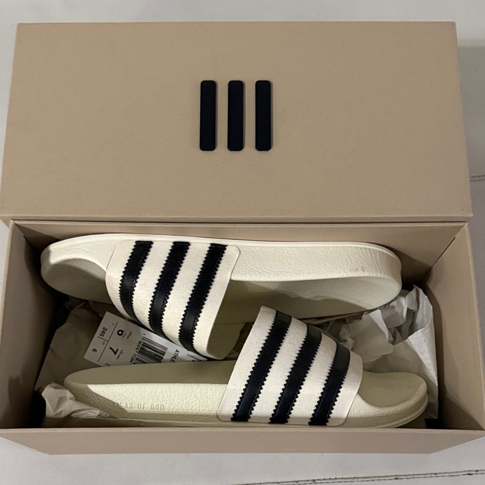 NIB Adidas Fear of God black white Slides size 7